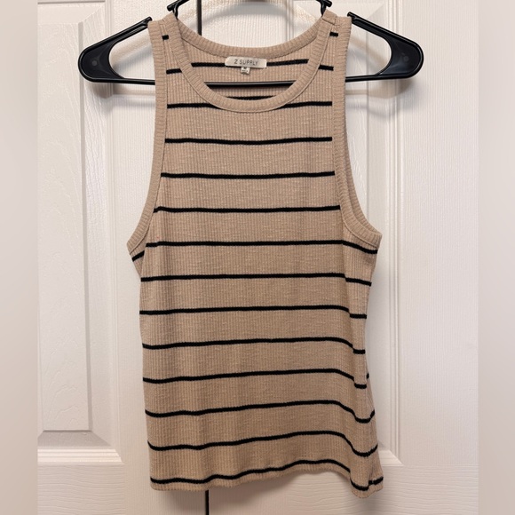 Z Supply Tops - Z Supply Beige and Black Ribbed Knit Striped Tank Top